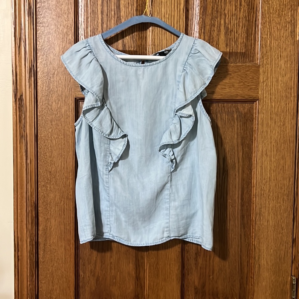 Banana Republic Faded Denim Tank with Ruffle Detailing size S